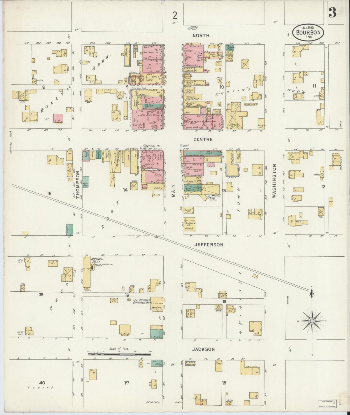 Sanborn Fire Insurance Map from Bourbon, Marshall County, Indiana (1899), Sheet #0003 - Historic Sanborn Fire Insurance Map Print, vintage old map wall art, antique decor, genealogy gift, Indiana Indiana map