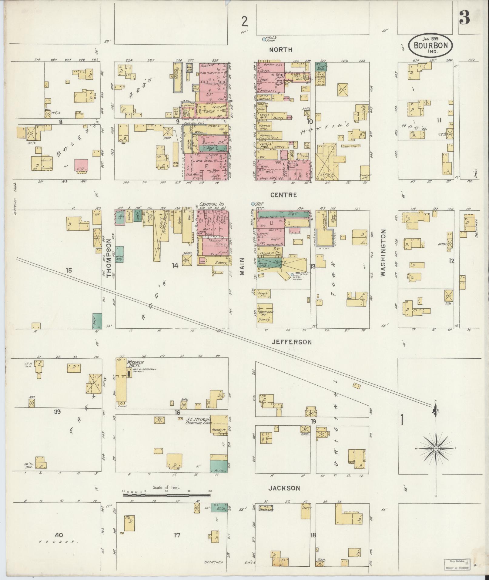 Sanborn Fire Insurance Map from Bourbon, Marshall County, Indiana (1899), Sheet #0003 - Historic Sanborn Fire Insurance Map Print, vintage old map wall art, antique decor, genealogy gift, Indiana Indiana map