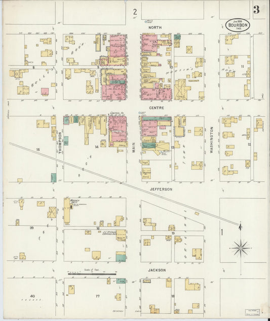 Sanborn Fire Insurance Map from Bourbon, Marshall County, Indiana (1899), Sheet #0003 - Historic Sanborn Fire Insurance Map Print, vintage old map wall art, antique decor, genealogy gift, Indiana Indiana map