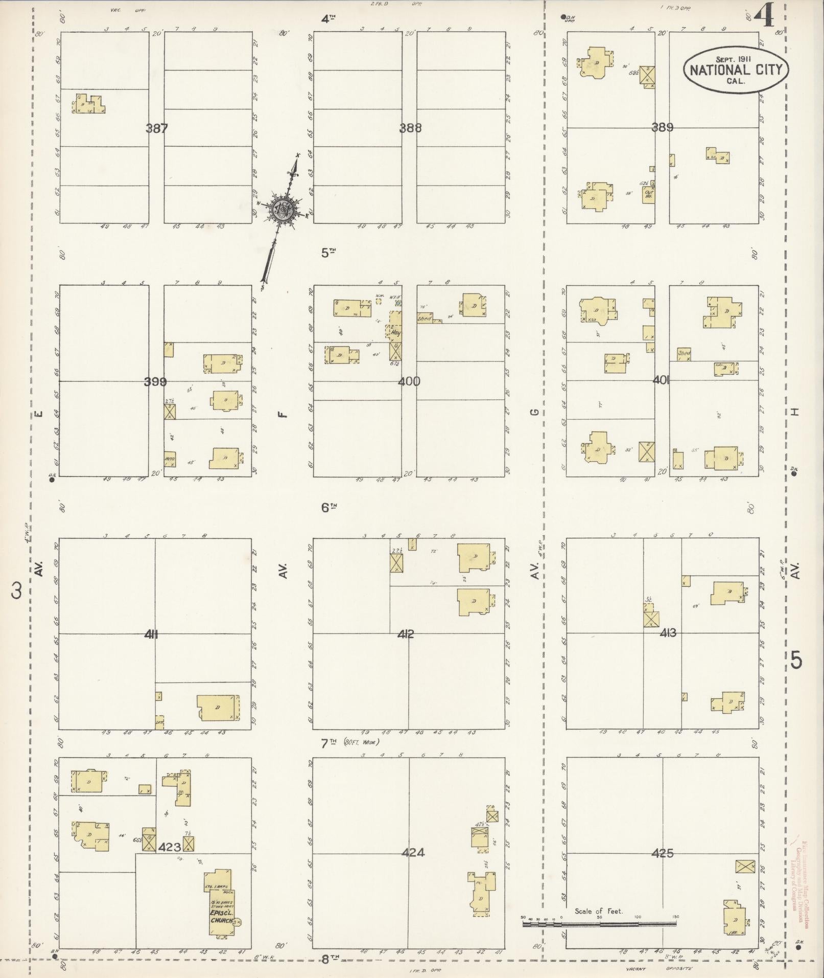 Sanborn Fire Insurance Map from National City, San Diego County, California (1911), Sheet #0004 - Complete Map Set gallery image, historic Sanborn map, vintage wall art, California California