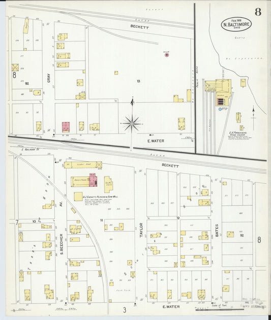 Sanborn Fire Insurance Map from North Baltimore, Wood County, Ohio (1908), Sheet #0008 - Historic Sanborn Fire Insurance Map Print, vintage old map wall art, antique decor, genealogy gift, Ohio Ohio map