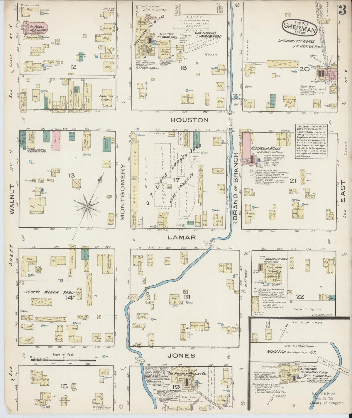 Sanborn Fire Insurance Map from Sherman, Grayson County, Texas (1885), Sheet #0003 - Complete Map Set gallery image, historic Sanborn map, vintage wall art, Texas Texas