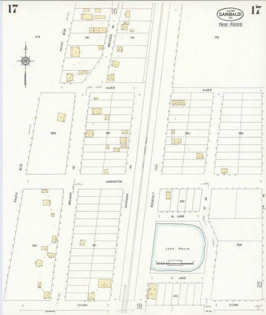 Sanborn Fire Insurance Map from Garibaldi, Tillamook County, Oregon (1929), Sheet #0017 - Historic Sanborn Fire Insurance Map Print, vintage old map wall art, antique decor, genealogy gift, Oregon Oregon map