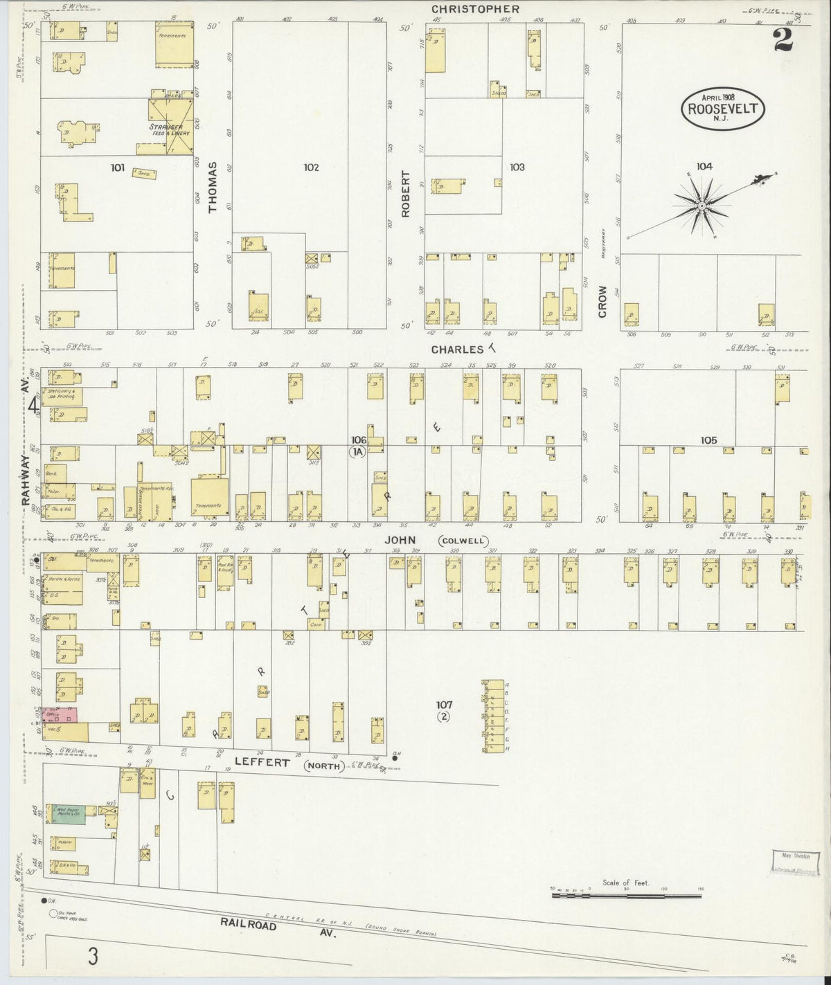 Sanborn Fire Insurance Map from Roosevelt, Middlesex County, New Jersey (1908), Sheet #0002 - Historic Sanborn Fire Insurance Map Print, vintage old map wall art, antique decor, genealogy gift, New Jersey New Jersey map