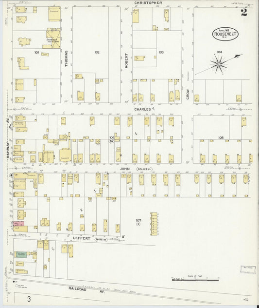 Sanborn Fire Insurance Map from Roosevelt, Middlesex County, New Jersey (1908), Sheet #0002 - Historic Sanborn Fire Insurance Map Print, vintage old map wall art, antique decor, genealogy gift, New Jersey New Jersey map