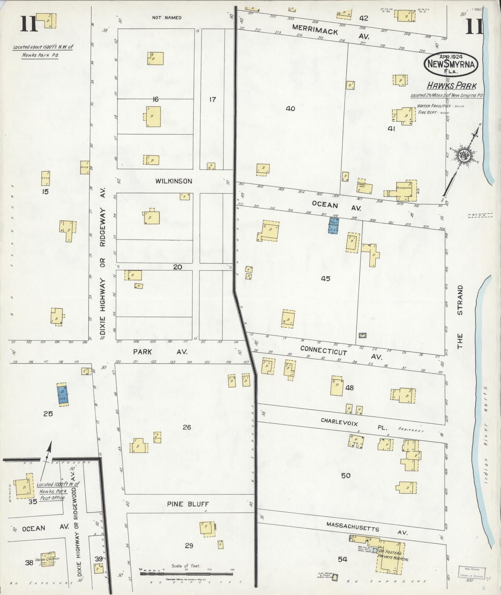 Sanborn Fire Insurance Map from New Smyrna, Valusia County, Florida (1924), Sheet #0011 - Complete Map Set gallery image, historic Sanborn map, vintage wall art, Florida Florida