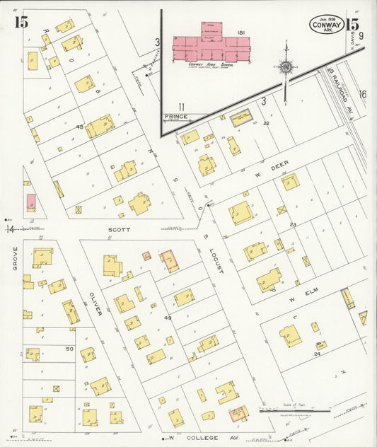 Sanborn Fire Insurance Map from Conway, Faulkner County, Arkansas (1926), Sheet #0015 - Historic Sanborn Fire Insurance Map Print, vintage old map wall art, antique decor, genealogy gift, Arkansas Arkansas map