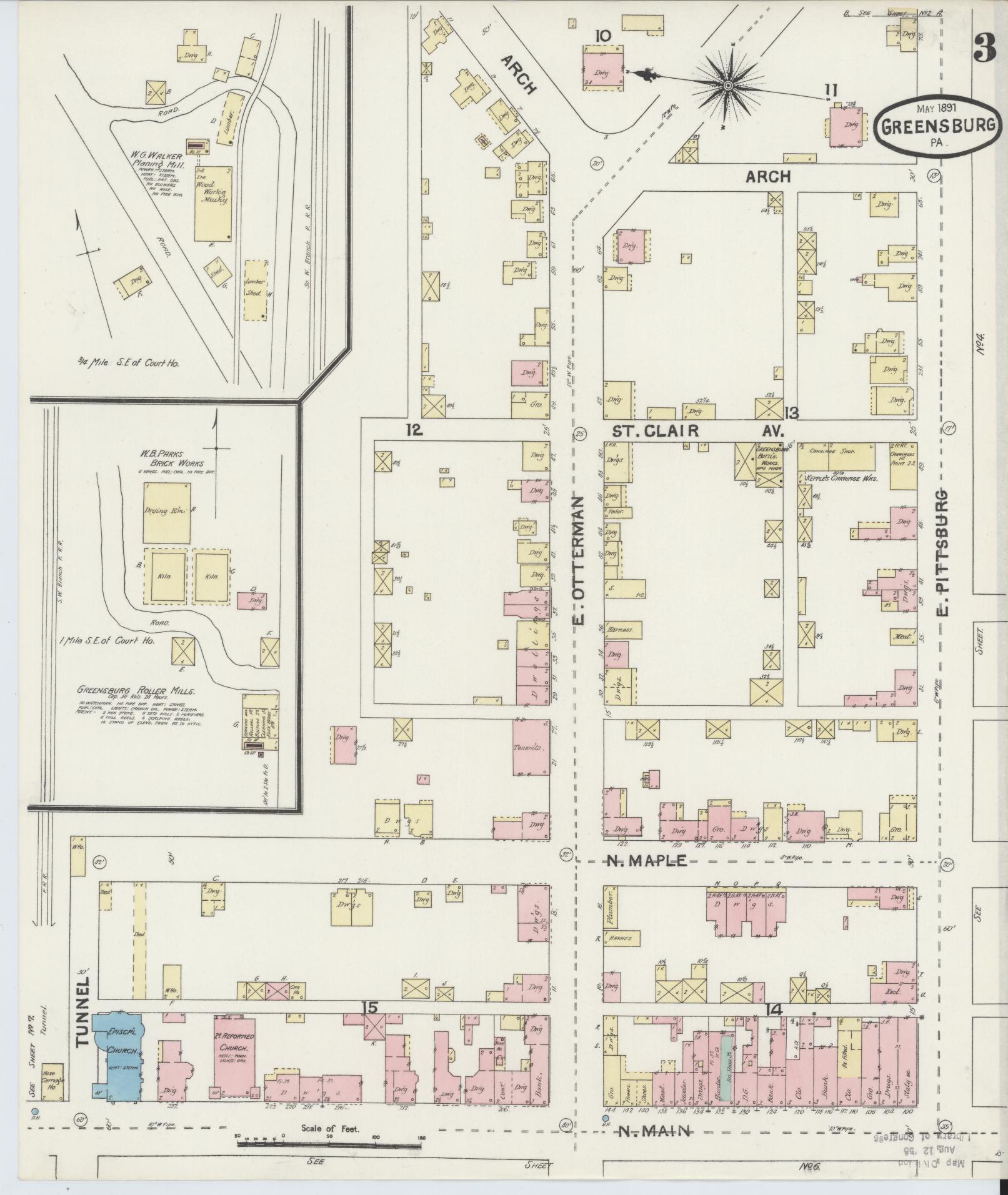 Sanborn Fire Insurance Map from Greensburg, Westmoreland County, Pennsylvania (1891), Sheet #0003 - Historic Sanborn Fire Insurance Map Print, vintage old map wall art, antique decor, genealogy gift, Pennsylvania Pennsylvania map