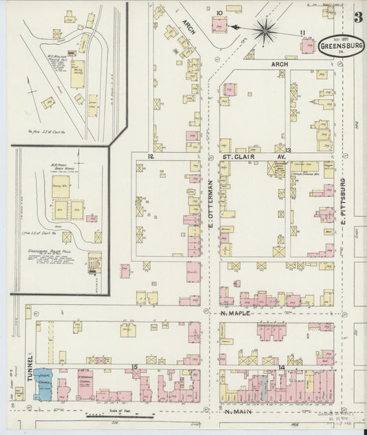 Sanborn Fire Insurance Map from Greensburg, Westmoreland County, Pennsylvania (1891), Sheet #0003 - Historic Sanborn Fire Insurance Map Print, vintage old map wall art, antique decor, genealogy gift, Pennsylvania Pennsylvania map