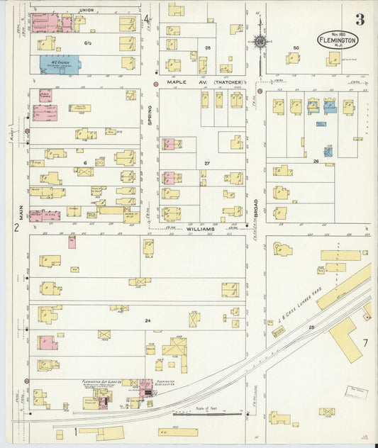 Sanborn Fire Insurance Map from Flemington, Hunterdon County, New Jersey (1910), Sheet #0003 - Historic Sanborn Fire Insurance Map Print, vintage old map wall art, antique decor, genealogy gift, New Jersey New Jersey map