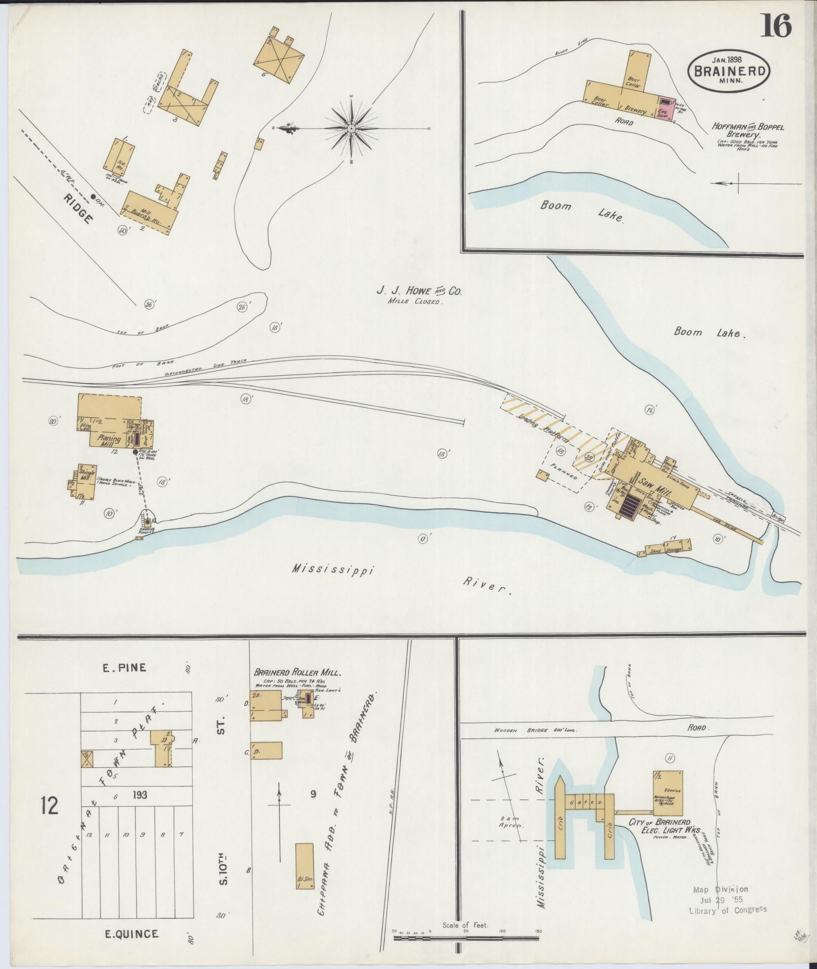 Sanborn Fire Insurance Map from Brainerd, Crow Wing County, Minnesota (1898), Sheet #0016 - Historic Sanborn Fire Insurance Map Print, vintage old map wall art, antique decor, genealogy gift, Minnesota Minnesota map