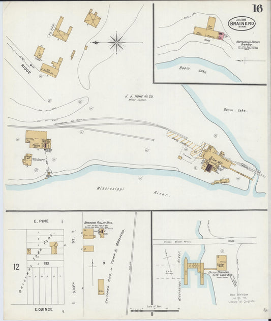 Sanborn Fire Insurance Map from Brainerd, Crow Wing County, Minnesota (1898), Sheet #0016 - Historic Sanborn Fire Insurance Map Print, vintage old map wall art, antique decor, genealogy gift, Minnesota Minnesota map
