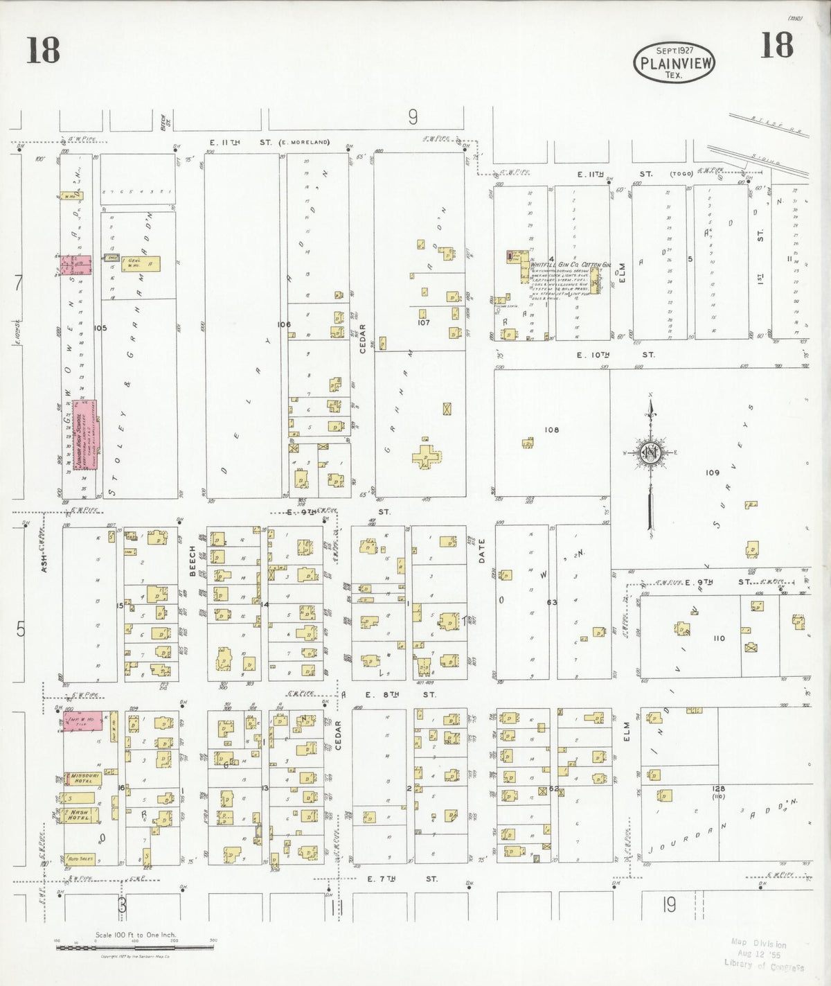 Sanborn Fire Insurance Map from Plainview, Hale County, Texas (1927), Sheet #0018 - Complete Map Set gallery image, historic Sanborn map, vintage wall art, Texas Texas