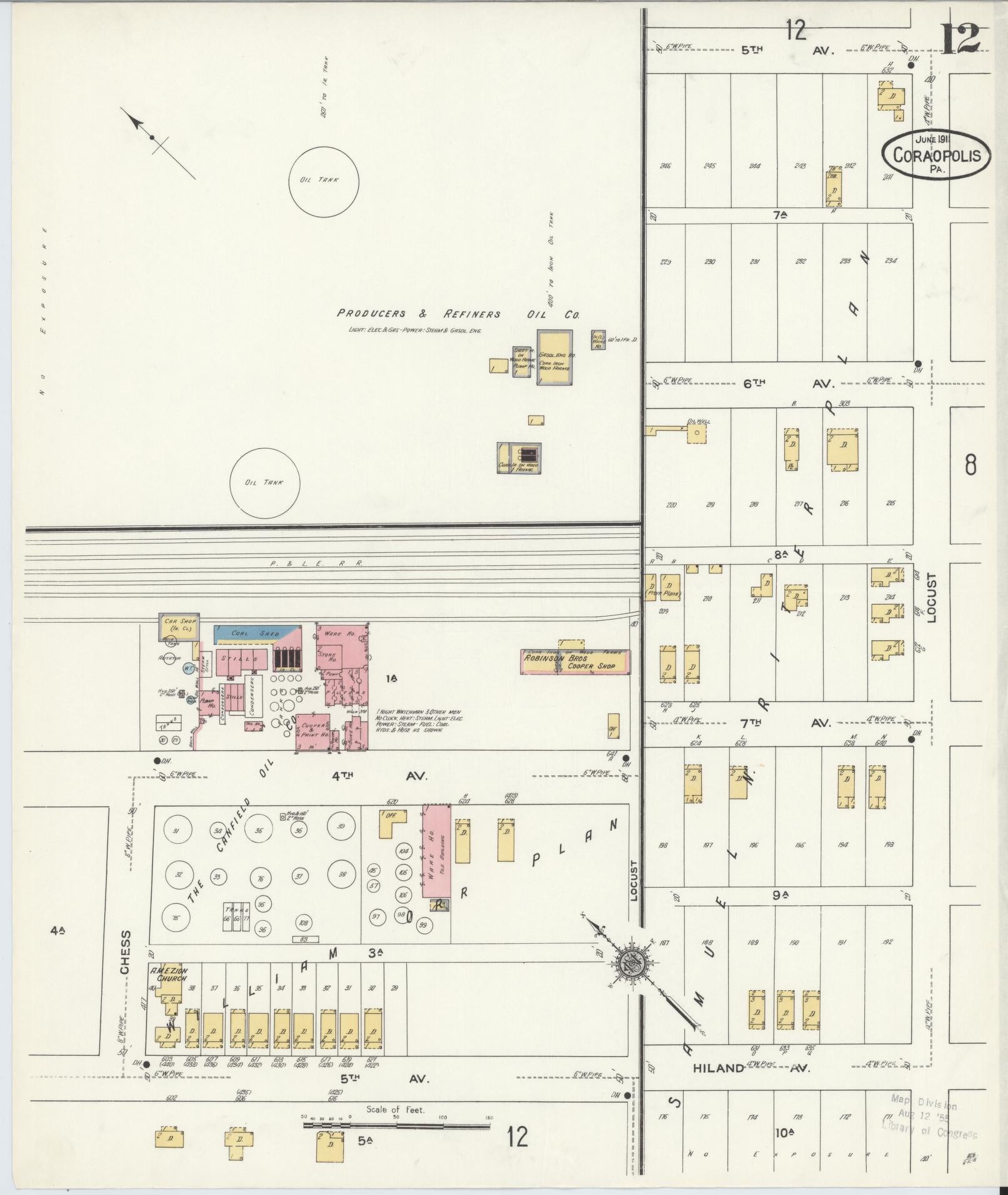 Sanborn Fire Insurance Map from Coraopolis, Allegheny County, Pennsylvania (1911), Sheet #0012 - Historic Sanborn Fire Insurance Map Print, vintage old map wall art, antique decor, genealogy gift, Pennsylvania Pennsylvania map