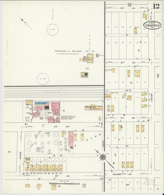 Sanborn Fire Insurance Map from Coraopolis, Allegheny County, Pennsylvania (1911), Sheet #0012 - Historic Sanborn Fire Insurance Map Print, vintage old map wall art, antique decor, genealogy gift, Pennsylvania Pennsylvania map