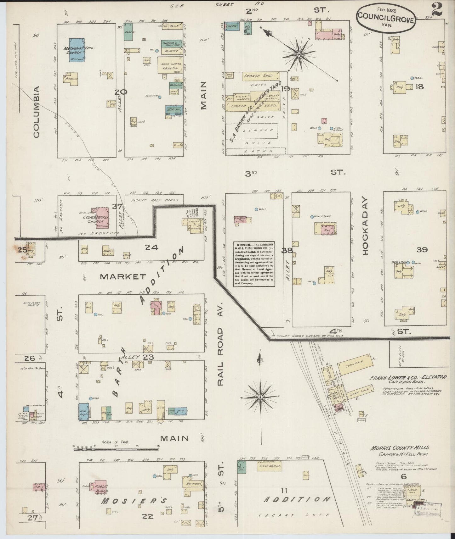 Sanborn Fire Insurance Map from Council Grove, Morris County, Kansas (1885), Sheet #0002 - Complete Map Set gallery image, historic Sanborn map, vintage wall art, Kansas Kansas