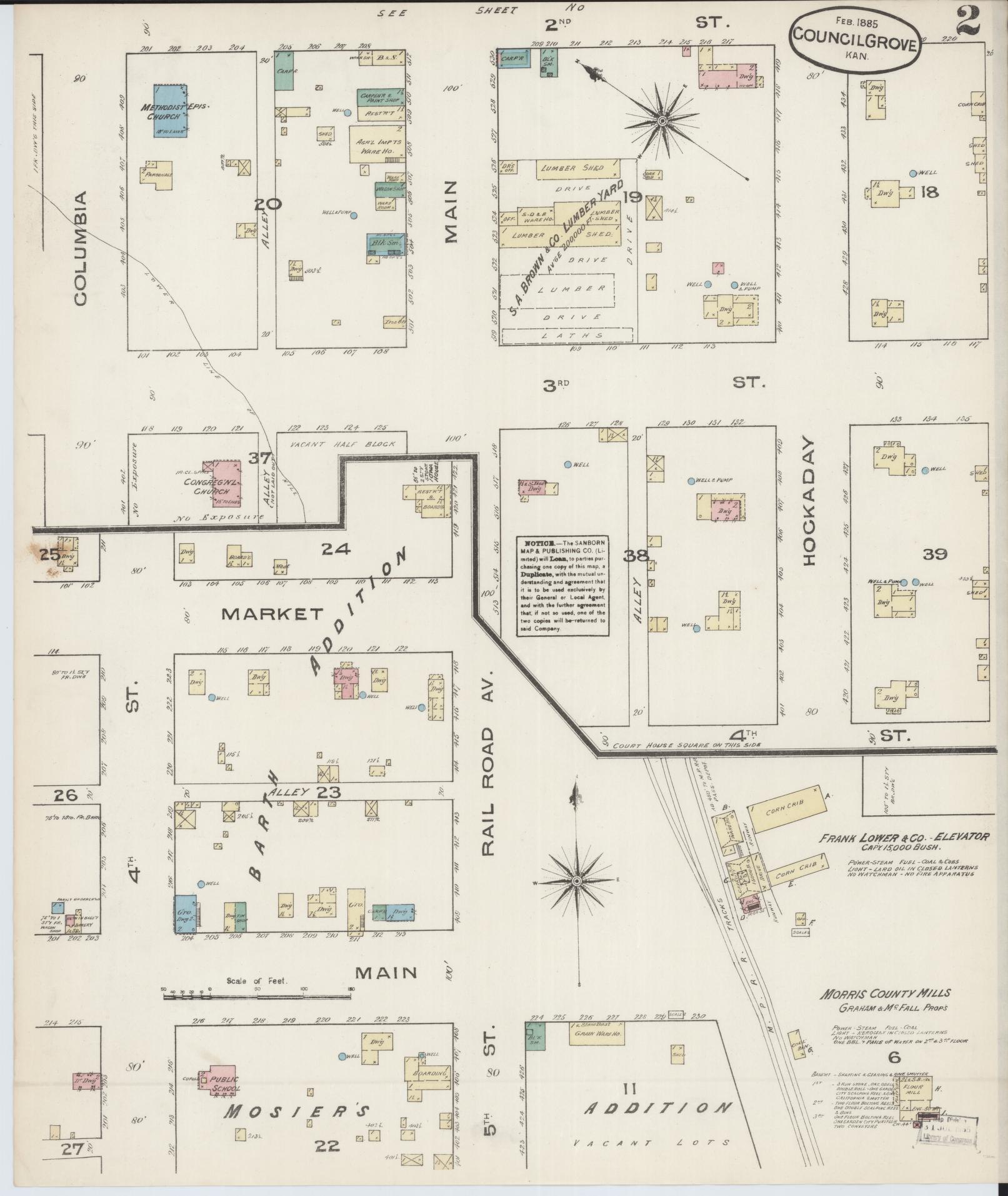 Sanborn Fire Insurance Map from Council Grove, Morris County, Kansas (1885), Sheet #0002 - Complete Map Set gallery image, historic Sanborn map, vintage wall art, Kansas Kansas