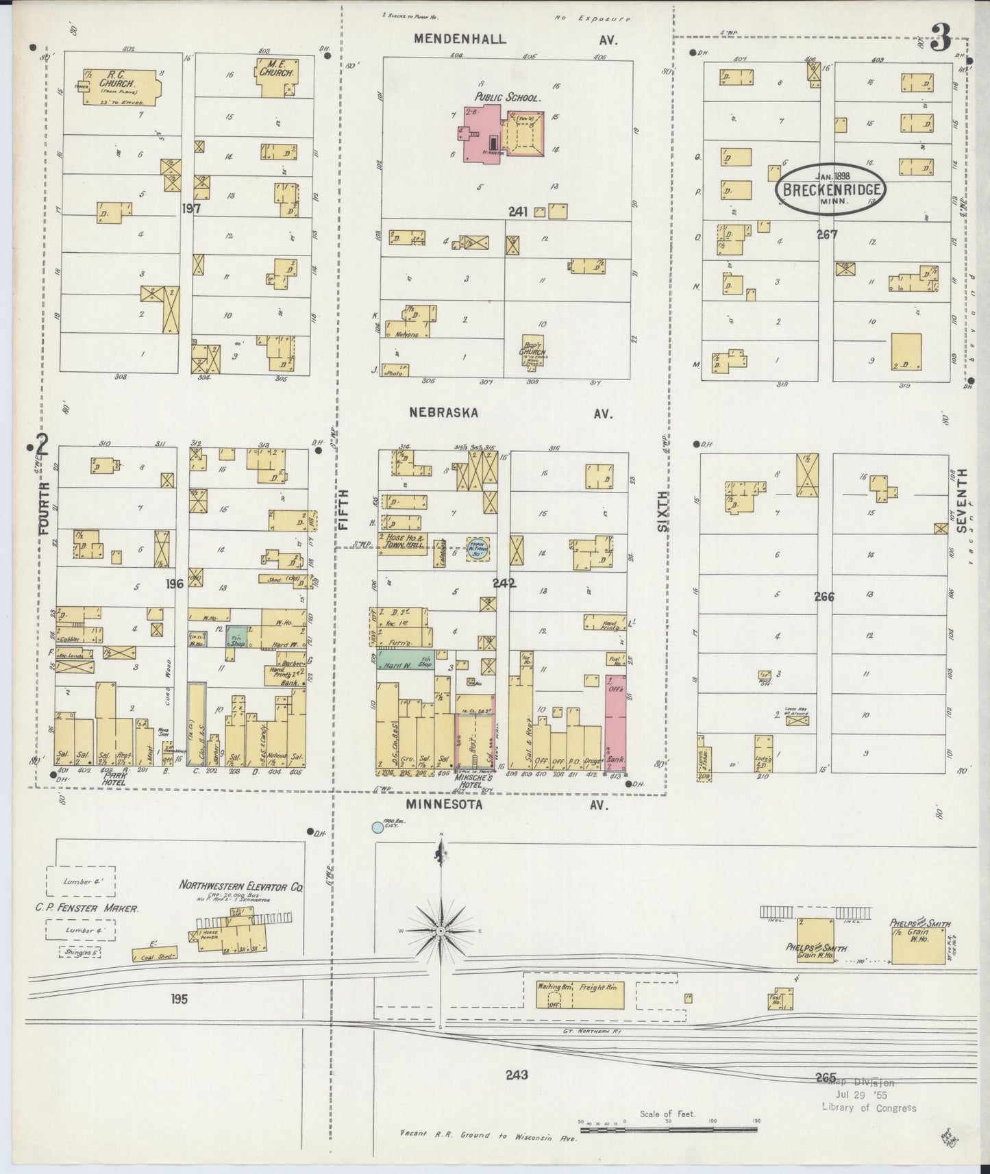 Sanborn Fire Insurance Map from Breckenridge, Wilkin County, Minnesota (1898), Sheet #0003 - Historic Sanborn Fire Insurance Map Print, vintage old map wall art, antique decor, genealogy gift, Minnesota Minnesota map