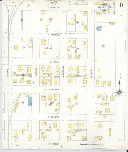 Sanborn Fire Insurance Map from Carson City, Carson City County, Nevada (1941), Sheet #0008 - Historic Sanborn Fire Insurance Map Print, vintage old map wall art, antique decor, genealogy gift, Nevada Nevada map