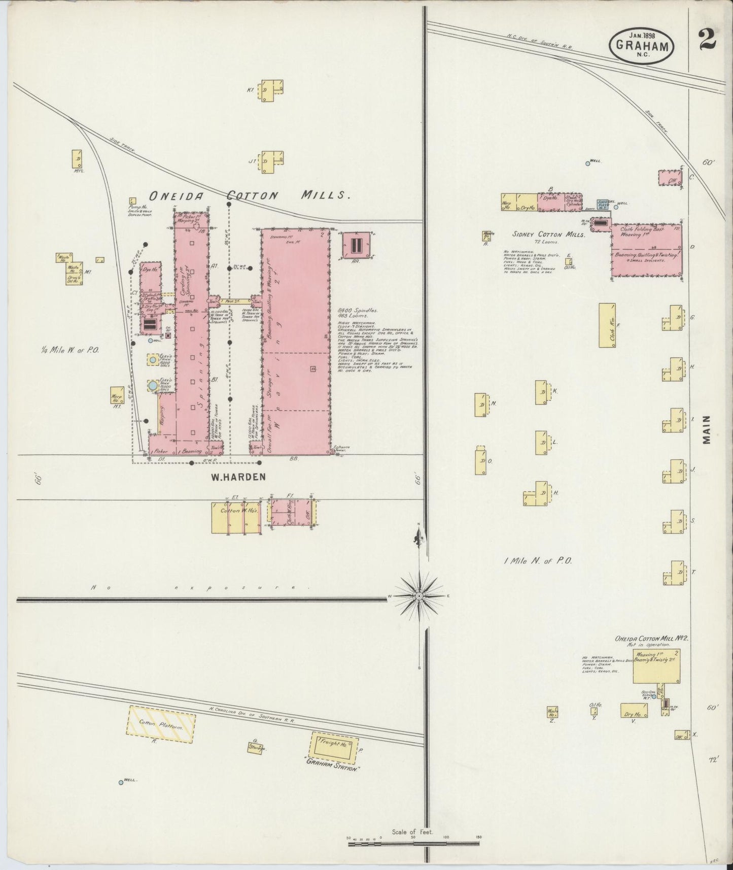 Sanborn Fire Insurance Map from Graham, Alamance County, North Carolina (1898), Sheet #0002 - Historic Sanborn Fire Insurance Map Print, vintage old map wall art, antique decor, genealogy gift, North Carolina North Carolina map