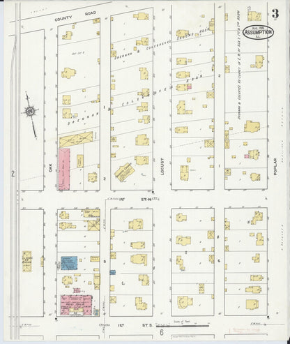 Sanborn Fire Insurance Map from Assumption, Christian County, Illinois (1916), Sheet #0003 - Historic Sanborn Fire Insurance Map Print, vintage old map wall art, antique decor, genealogy gift, Illinois Illinois map