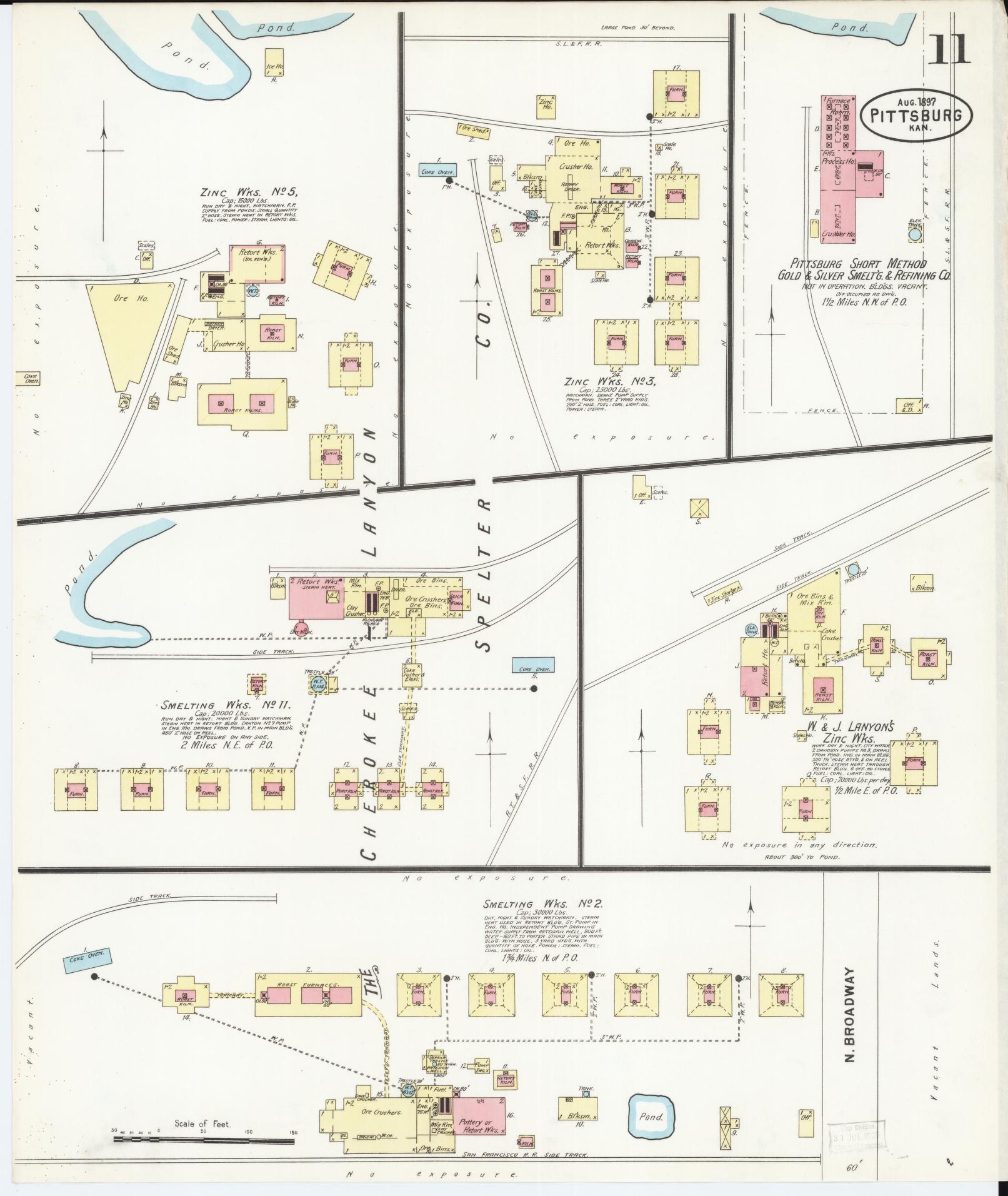 Sanborn Fire Insurance Map from Pittsburg, Crawford County, Kansas (1897), Sheet #0011 - Historic Sanborn Fire Insurance Map Print, vintage old map wall art, antique decor, genealogy gift, Kansas Kansas map