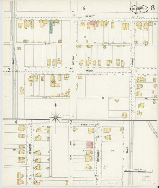 Sanborn Fire Insurance Map from Blairsville, Indiana County, Pennsylvania (1903), Sheet #0008 - Historic Sanborn Fire Insurance Map Print, vintage old map wall art, antique decor, genealogy gift, Pennsylvania Pennsylvania map