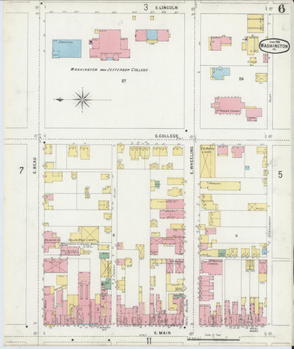 Sanborn Fire Insurance Map from Washington, Washington County, Pennsylvania (1896), Sheet #0006 - Historic Sanborn Fire Insurance Map Print, vintage old map wall art, antique decor, genealogy gift, Pennsylvania Pennsylvania map