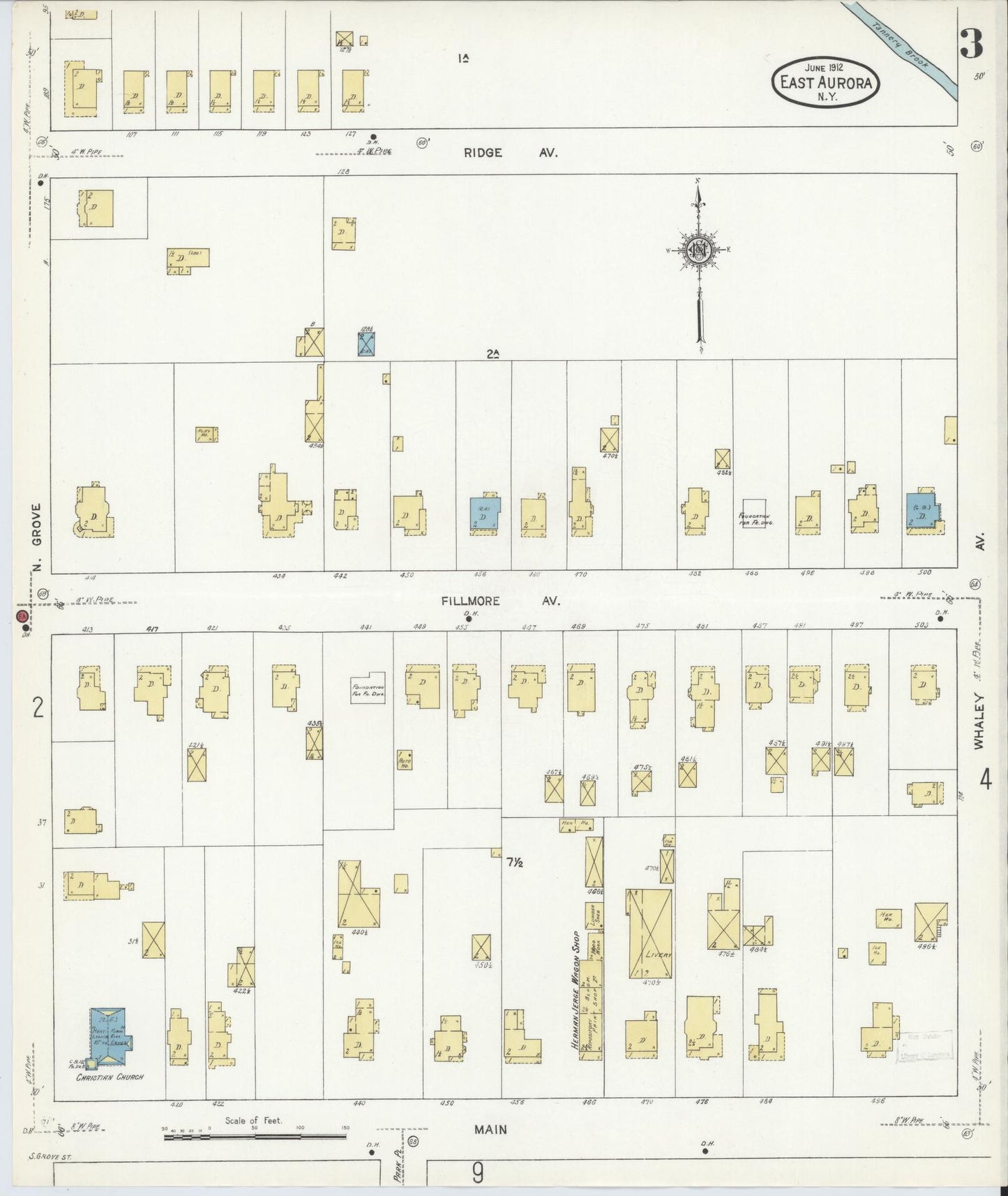 Sanborn Fire Insurance Map from East Aurora, Erie County, New York (1912), Sheet #0003 - Complete Map Set gallery image, historic Sanborn map, vintage wall art, New York New York