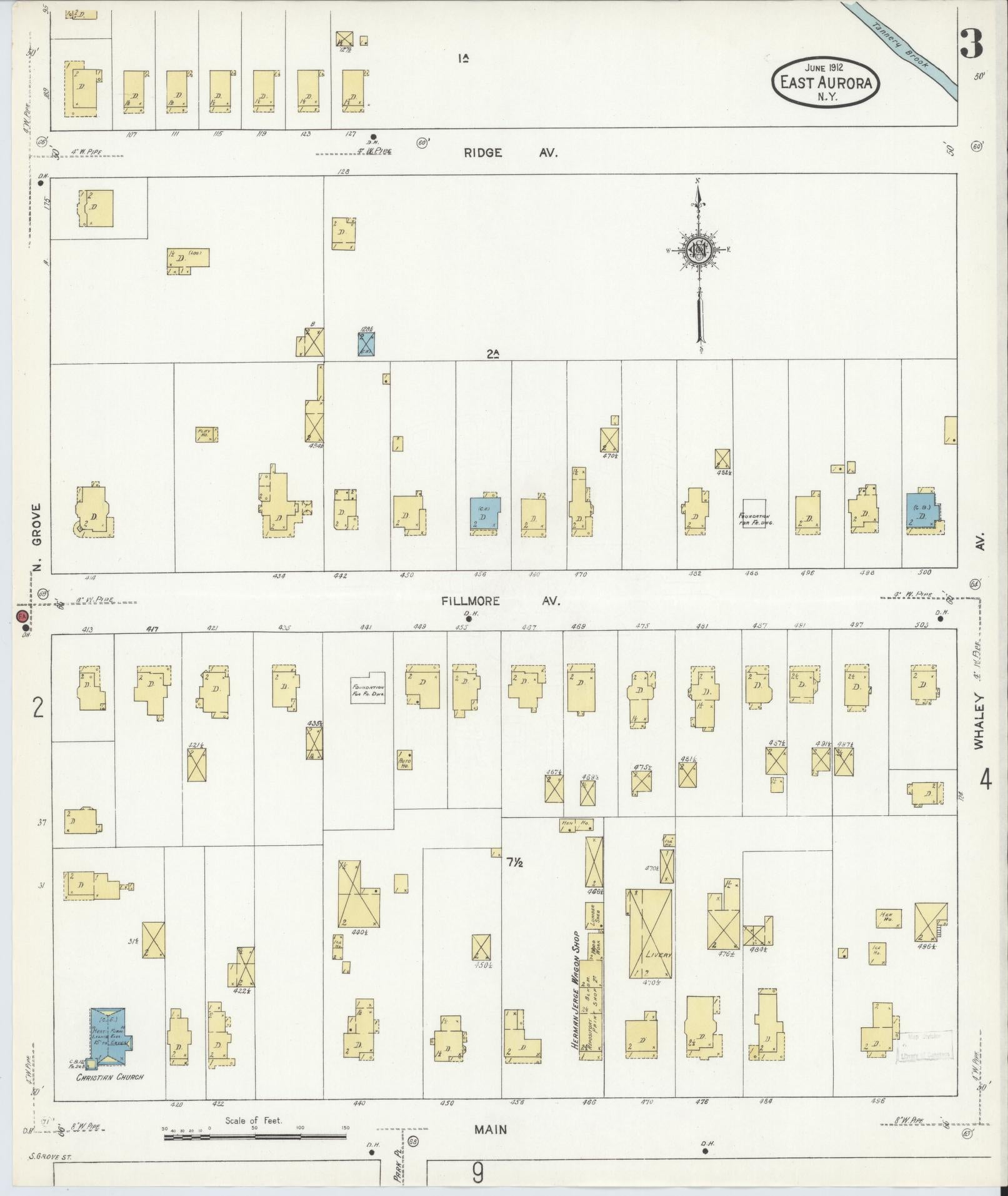 Sanborn Fire Insurance Map from East Aurora, Erie County, New York (1912), Sheet #0003 - Complete Map Set gallery image, historic Sanborn map, vintage wall art, New York New York