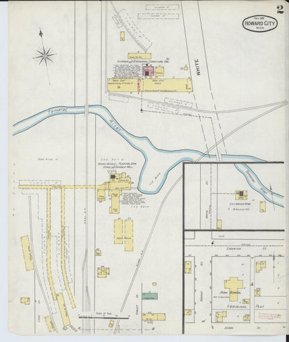 Sanborn Fire Insurance Map from Howard City, Montcalm County, Michigan (1892), Sheet #0002 - Complete Map Set gallery image, historic Sanborn map, vintage wall art, Michigan Michigan