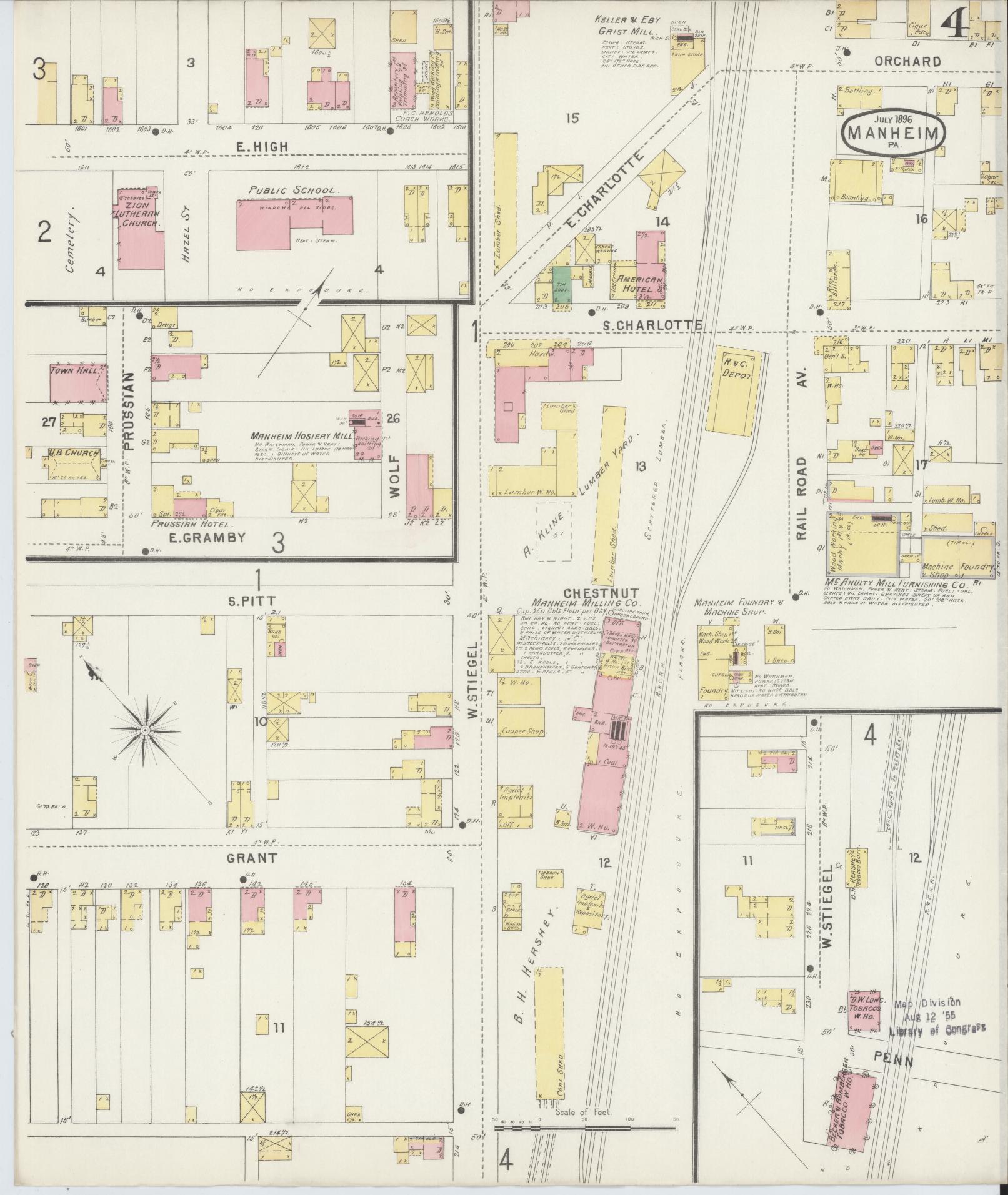 Sanborn Fire Insurance Map from Manheim, Lancaster County, Pennsylvania (1896), Sheet #0004 - Complete Map Set gallery image, historic Sanborn map, vintage wall art, Pennsylvania Pennsylvania