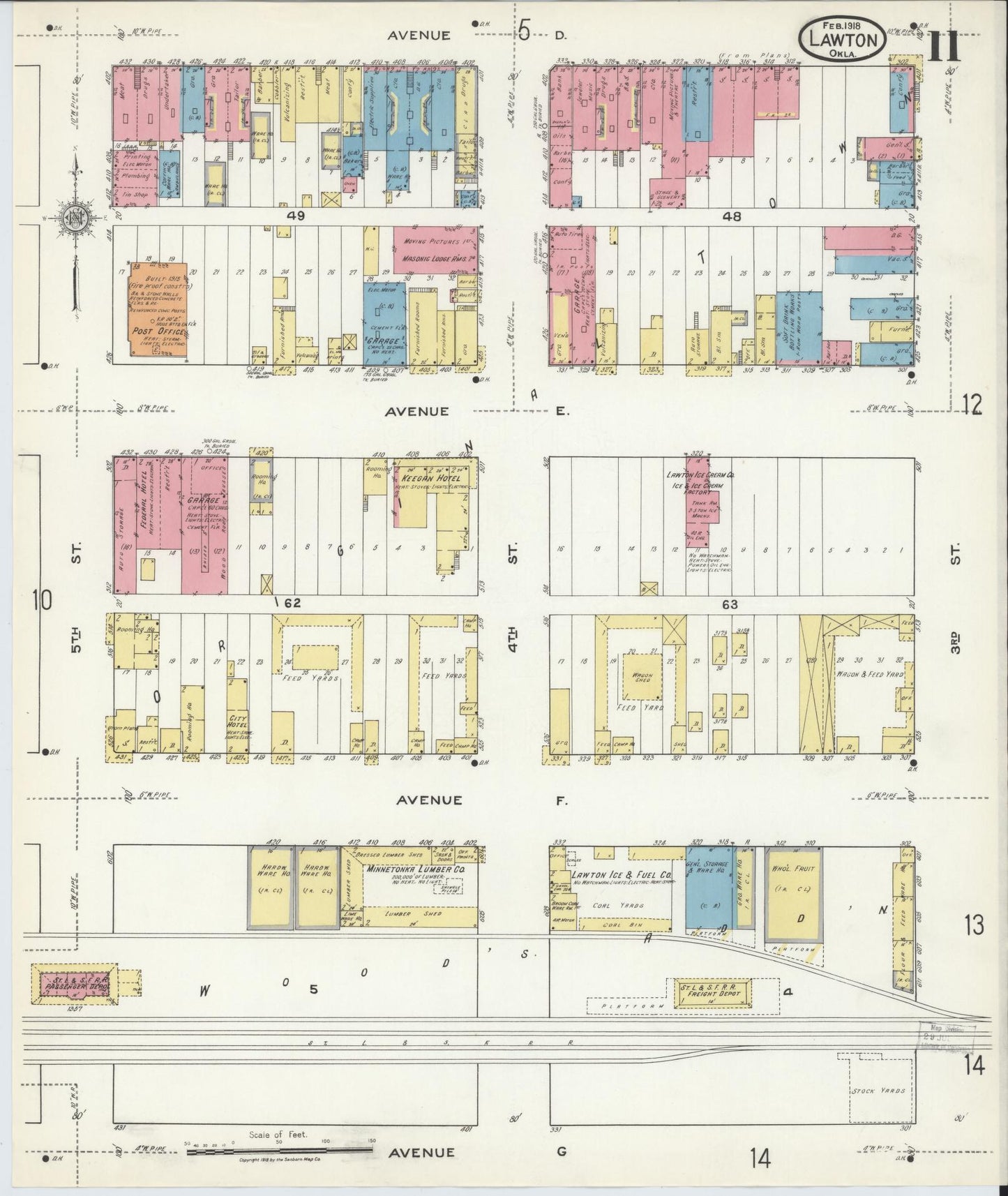 Sanborn Fire Insurance Map from Lawton, Comanche County, Oklahoma (1918), Sheet #0011 - Historic Sanborn Fire Insurance Map Print, vintage old map wall art, antique decor, genealogy gift, Oklahoma Oklahoma map