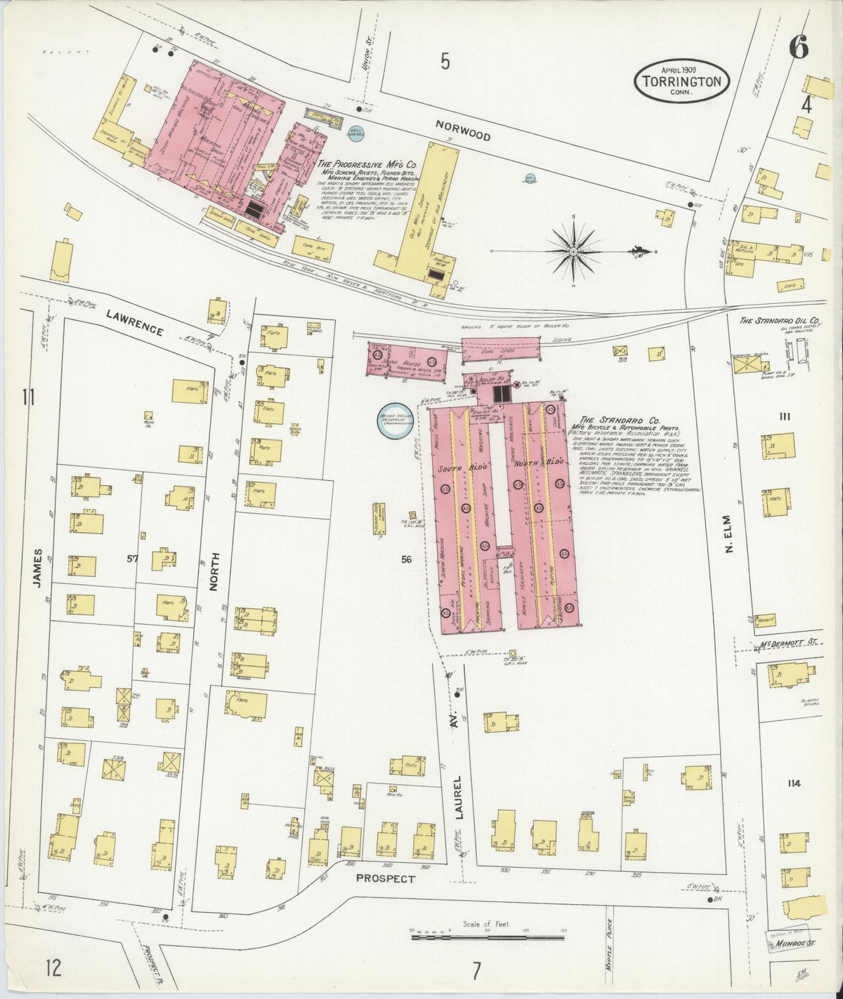Sanborn Fire Insurance Map from Torrington, Litchfield County, Connecticut (1909), Sheet #0006 - Historic Sanborn Fire Insurance Map Print, vintage old map wall art, antique decor, genealogy gift, Connecticut Connecticut map