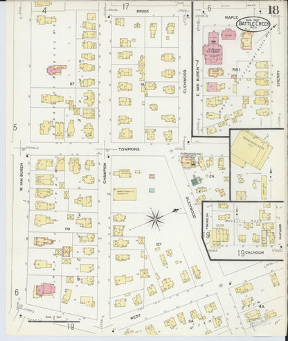 Sanborn Fire Insurance Map from Battle Creek, Calhoun County, Michigan (1907), Sheet #0018 - Complete Map Set gallery image, historic Sanborn map, vintage wall art, Michigan Michigan