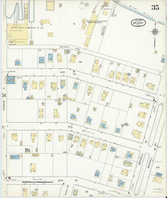 Sanborn Fire Insurance Map from Miami, Dade County, Florida (1914), Sheet #0035 - Historic Sanborn Fire Insurance Map Print, vintage old map wall art, antique decor, genealogy gift, Florida Florida map