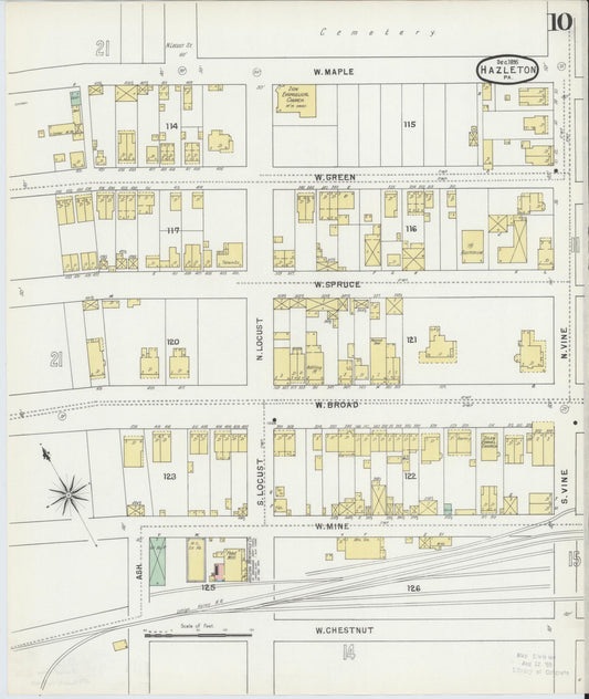 Sanborn Fire Insurance Map from Hazleton, Luzerne County, Pennsylvania (1895), Sheet #0010 - Historic Sanborn Fire Insurance Map Print, vintage old map wall art, antique decor, genealogy gift, Pennsylvania Pennsylvania map