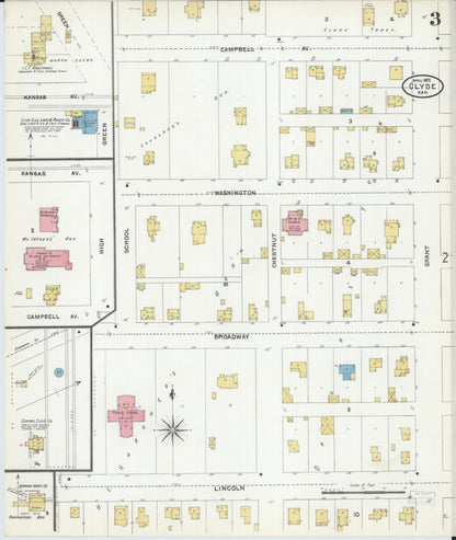 Sanborn Fire Insurance Map from Clyde, Cloud County, Kansas (1905), Sheet #0003 - Complete Map Set gallery image, historic Sanborn map, vintage wall art, Kansas Kansas
