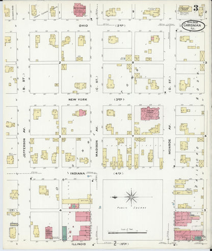 Sanborn Fire Insurance Map from Chrisman, Edgar County, Illinois (1908), Sheet #0003 - Complete Map Set gallery image, historic Sanborn map, vintage wall art, Illinois Illinois