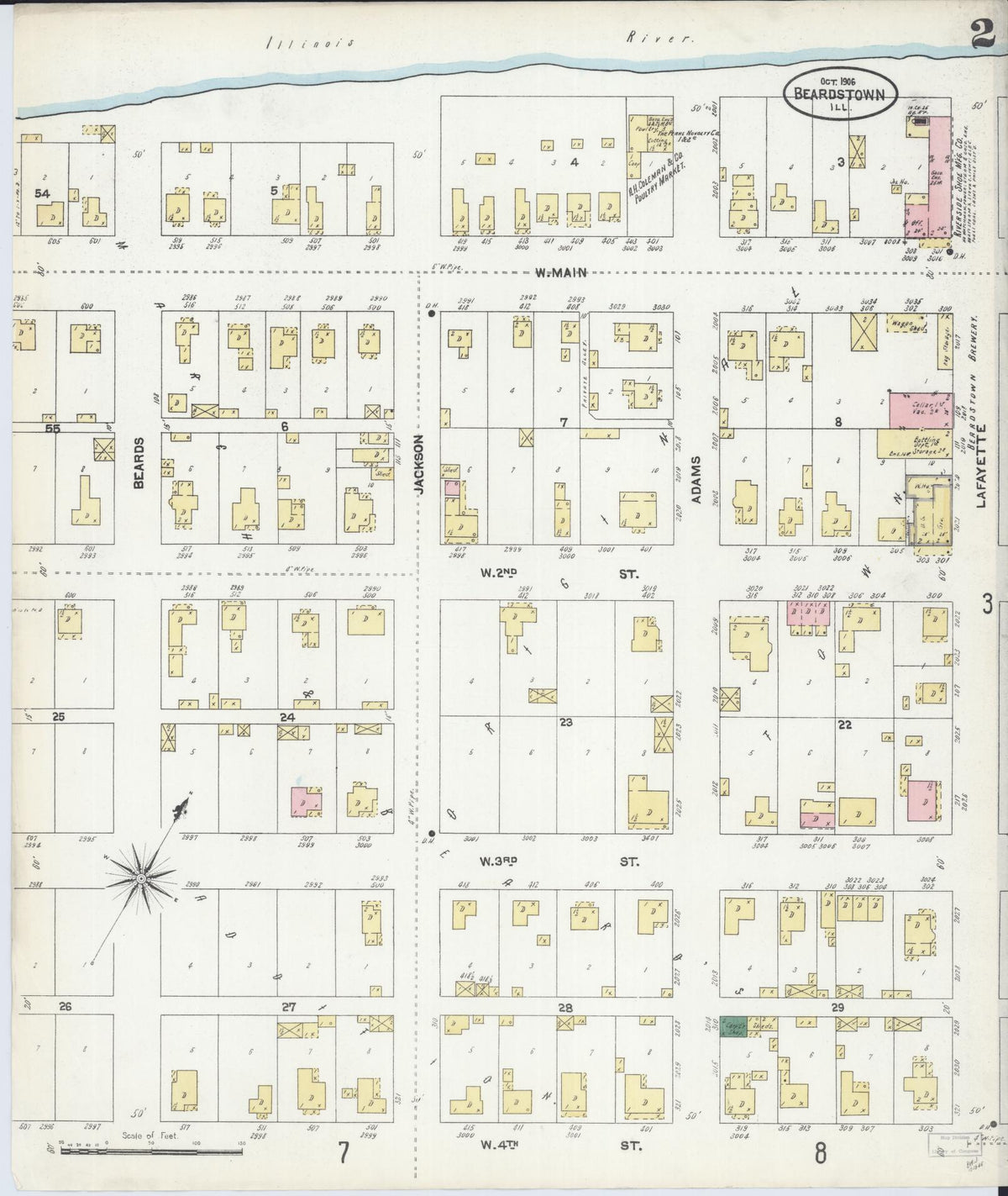 Sanborn Fire Insurance Map from Beardstown, Cass County, Illinois (1906), Sheet #0002 - Complete Map Set gallery image, historic Sanborn map, vintage wall art, Illinois Illinois