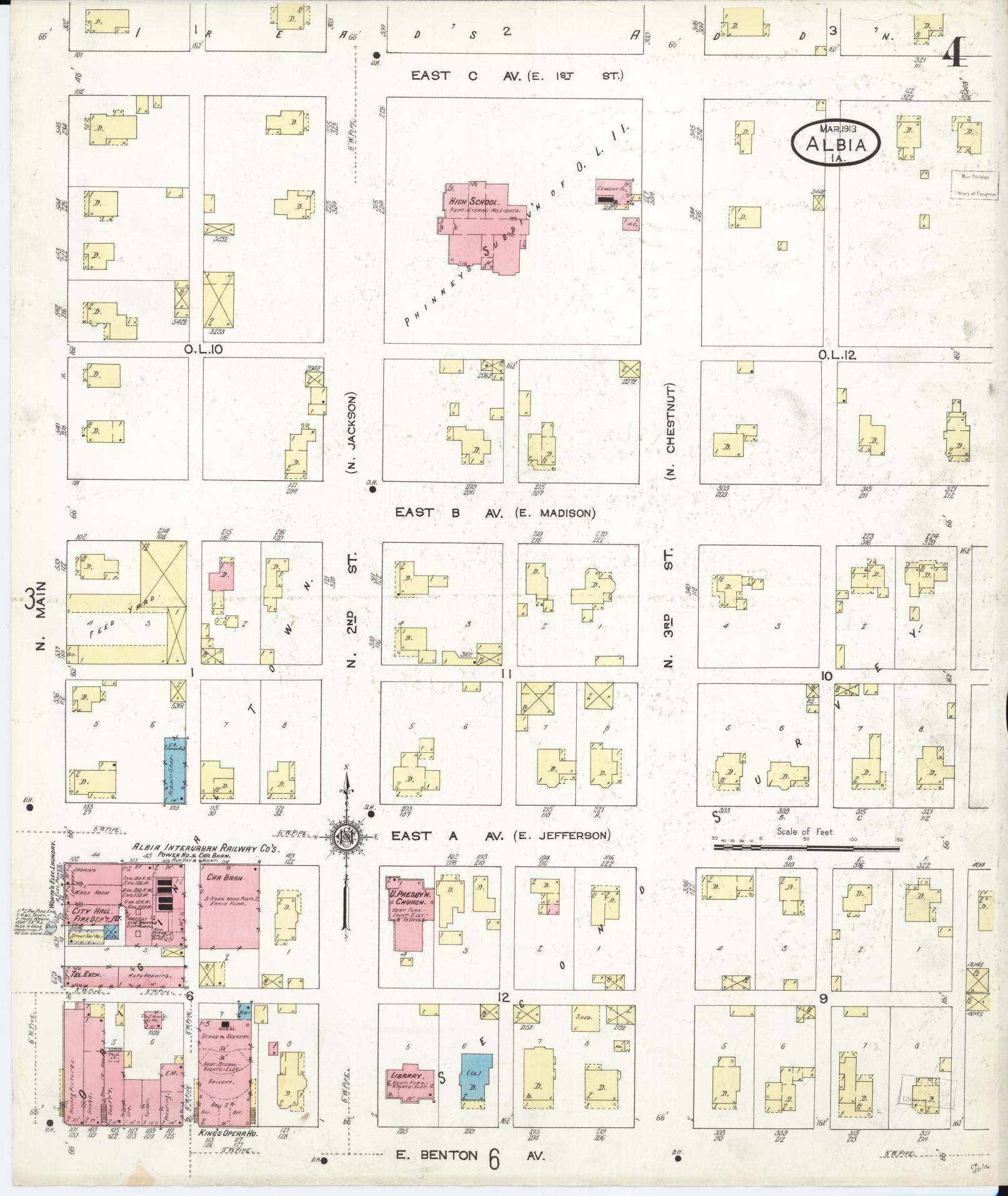 Sanborn Fire Insurance Map from Albia, Monroe County, Iowa (1913), Sheet #0004 - Historic Sanborn Fire Insurance Map Print