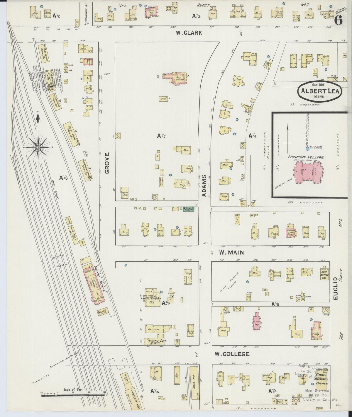 Sanborn Fire Insurance Map from Albert Lea, Freeborn County, Minnesota (1891), Sheet #0006 - Complete Map Set gallery image, historic Sanborn map, vintage wall art, Minnesota Minnesota