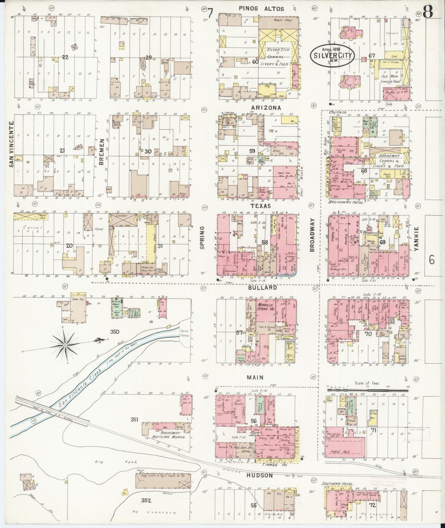 Sanborn Fire Insurance Map from Silver City, Grant County, New Mexico (1898), Sheet #0008 - Historic Sanborn Fire Insurance Map Print, vintage old map wall art, antique decor, genealogy gift, New Mexico New Mexico map