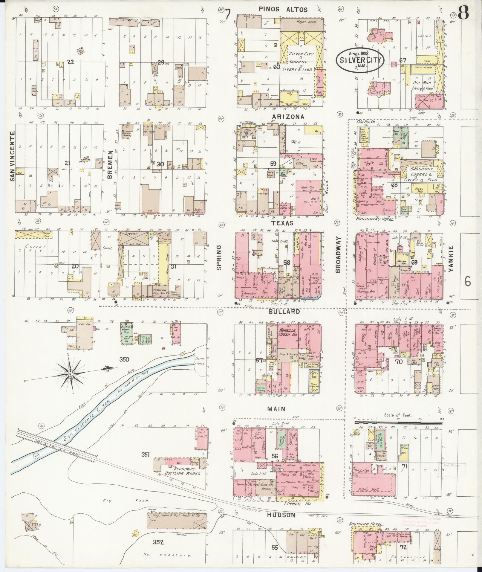 Sanborn Fire Insurance Map from Silver City, Grant County, New Mexico (1898), Sheet #0008 - Historic Sanborn Fire Insurance Map Print, vintage old map wall art, antique decor, genealogy gift, New Mexico New Mexico map