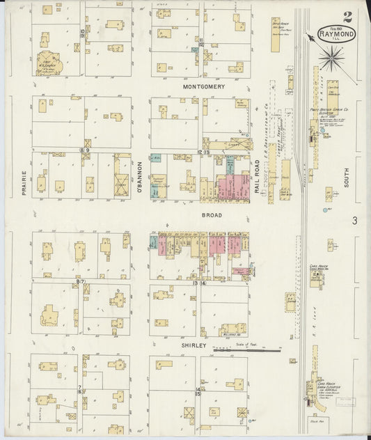 Sanborn Fire Insurance Map from Raymond, Montgomery County, Illinois (1901), Sheet #0002 - Historic Sanborn Fire Insurance Map Print, vintage old map wall art, antique decor, genealogy gift, Illinois Illinois map