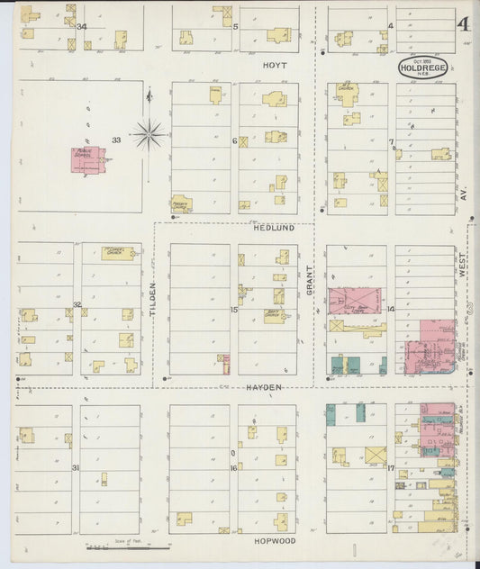 Sanborn Fire Insurance Map from Holdrege, Phelps County, Nebraska (1893), Sheet #0004 - Historic Sanborn Fire Insurance Map Print, vintage old map wall art, antique decor, genealogy gift, Nebraska Nebraska map
