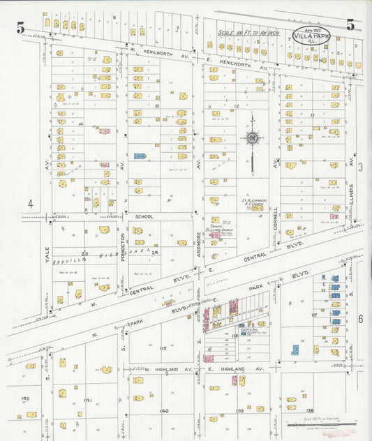 Sanborn Fire Insurance Map from Villa Park, Du Page County, Illinois (1925), Sheet #0005 - Historic Sanborn Fire Insurance Map Print, vintage old map wall art, antique decor, genealogy gift, Illinois Illinois map