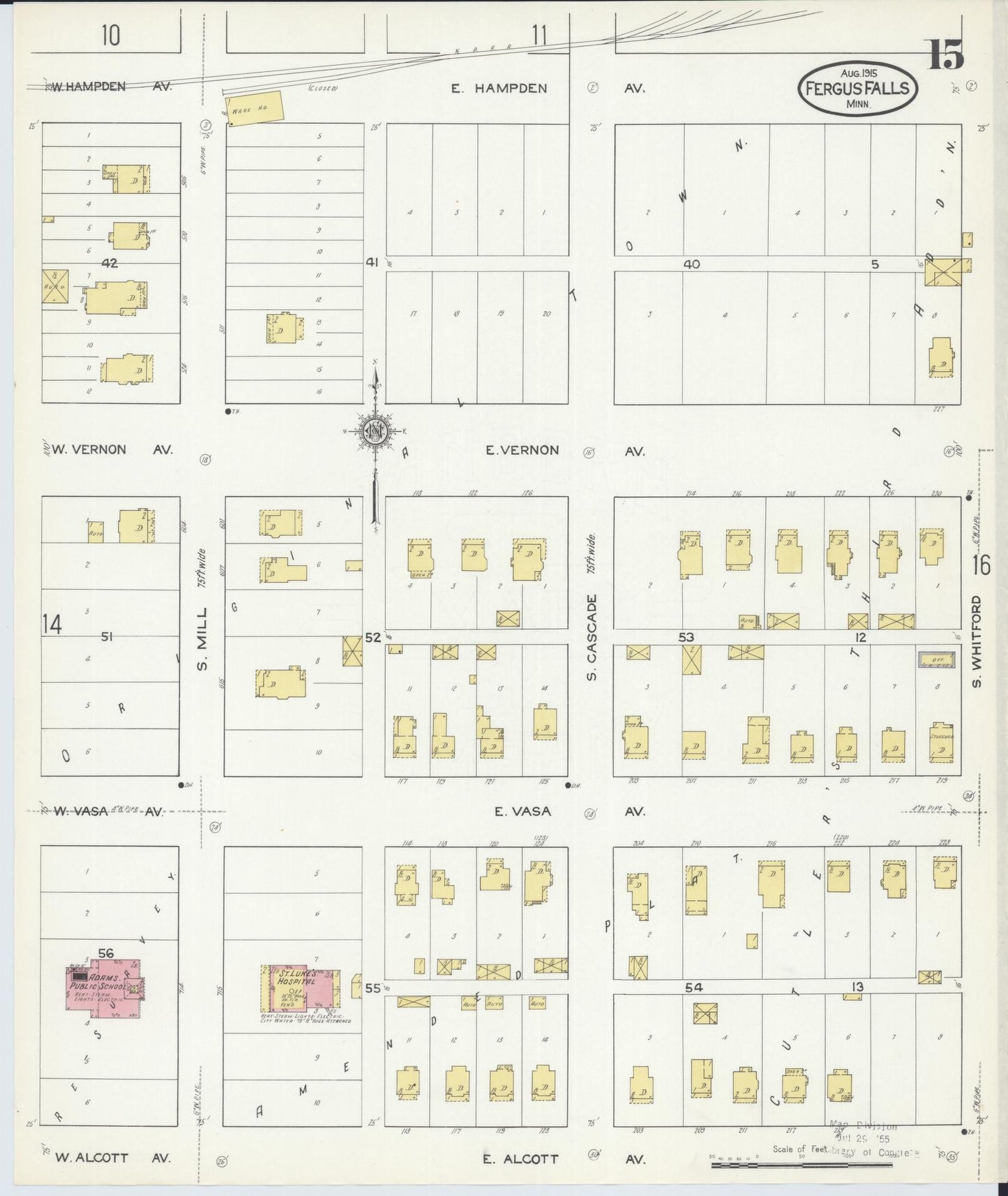 Sanborn Fire Insurance Map from Fergus Falls, Otter Tail County, Minnesota (1915), Sheet #0015 - Complete Map Set gallery image, historic Sanborn map, vintage wall art, Minnesota Minnesota