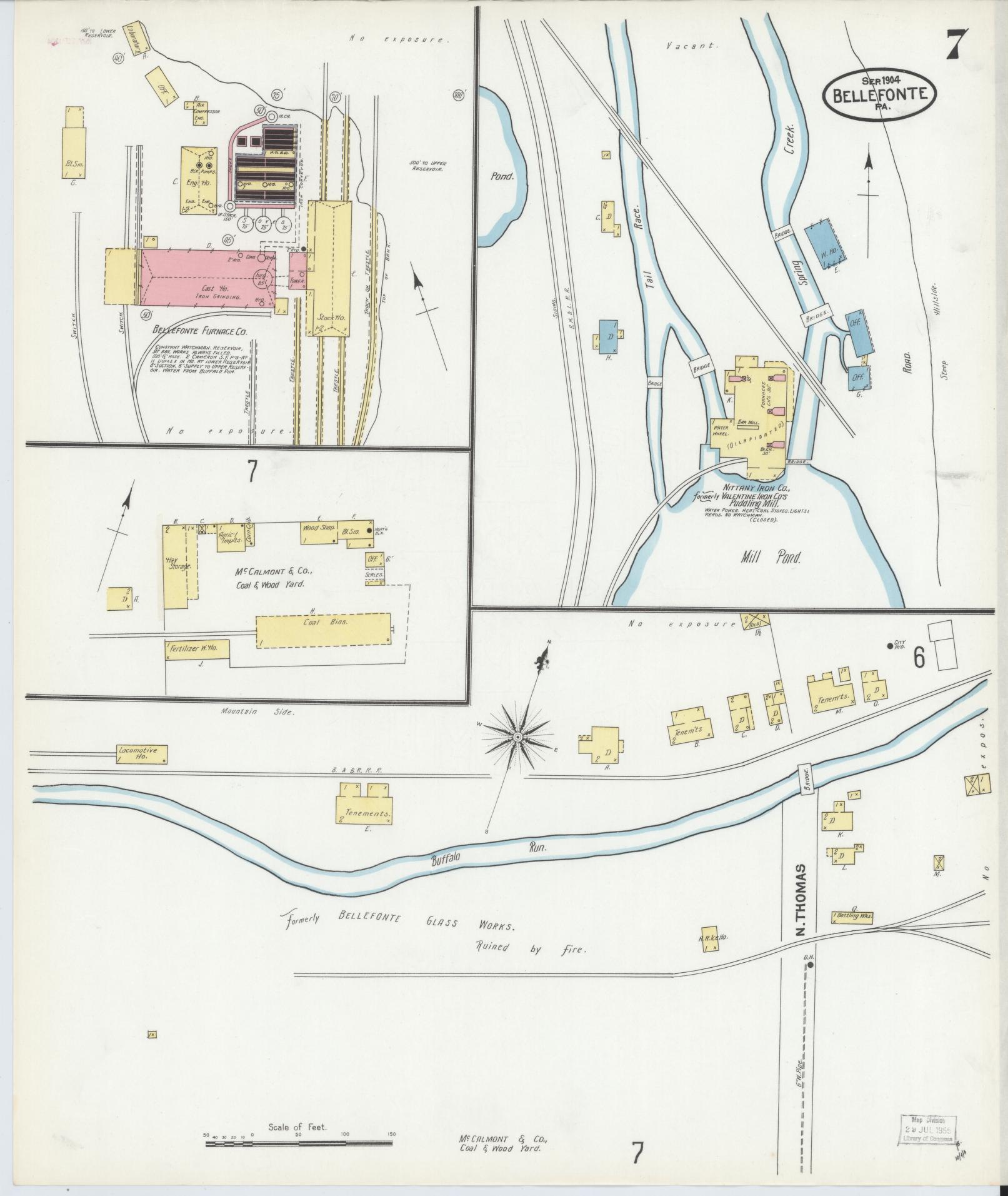 Sanborn Fire Insurance Map from Bellefonte, Centre County, Pennsylvania (1904), Sheet #0007 - Historic Sanborn Fire Insurance Map Print, vintage old map wall art, antique decor, genealogy gift, Pennsylvania Pennsylvania map