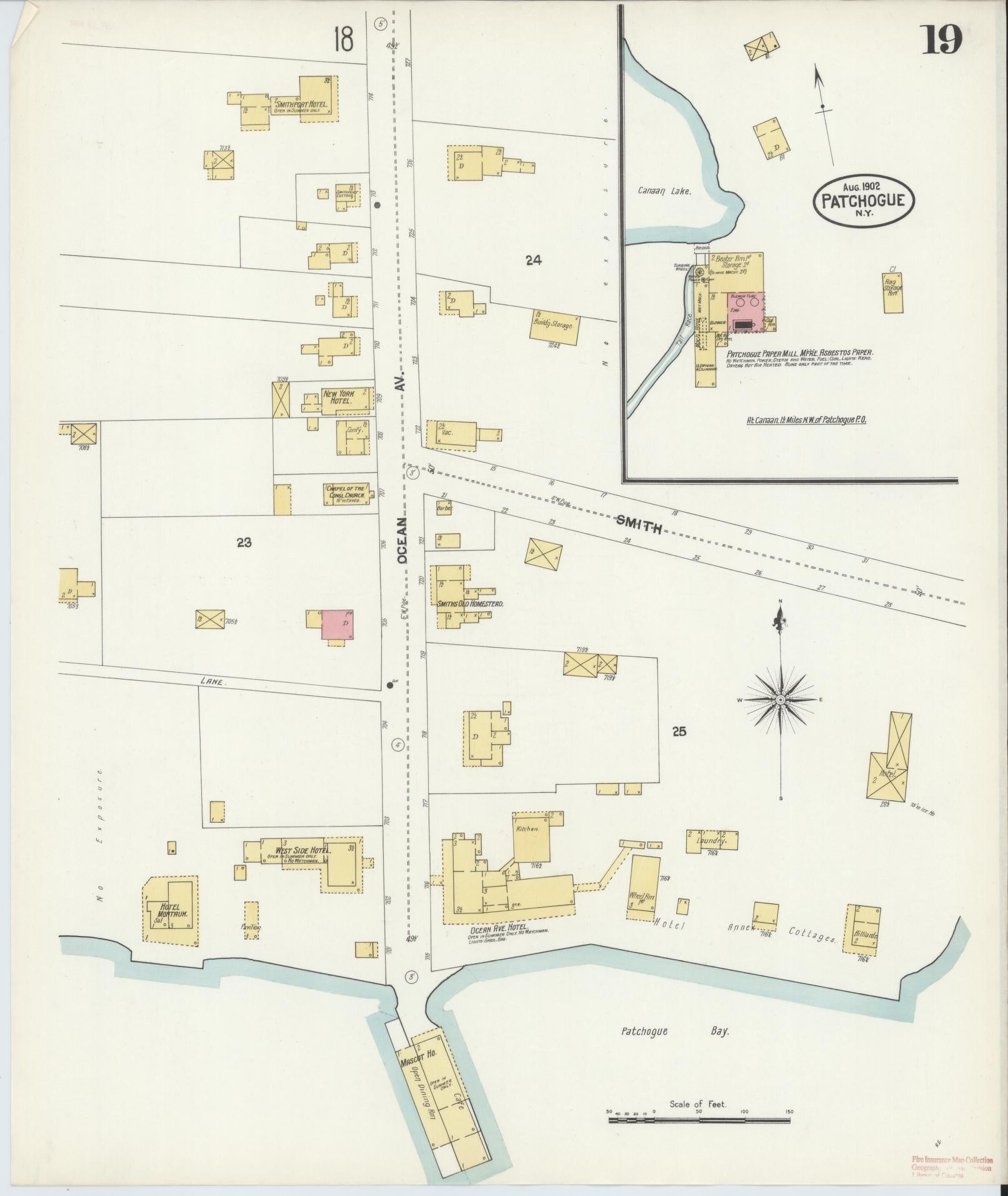 Sanborn Fire Insurance Map from Patchogue, Suffolk County, New York (1902), Sheet #0019 - Historic Sanborn Fire Insurance Map Print, vintage old map wall art, antique decor, genealogy gift, New York New York map